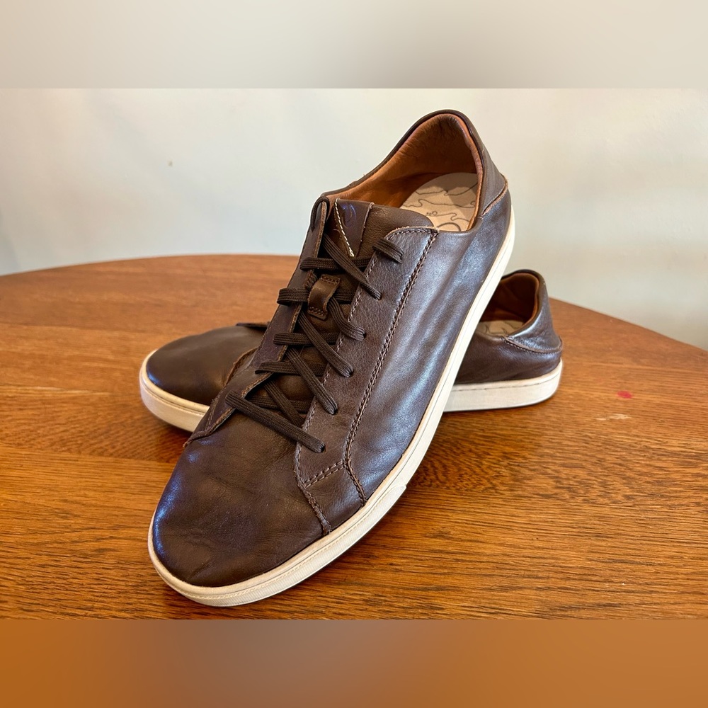 Olukai Men's Size 12  Kahu Pahaha Fox Brown Leather Oxford Casual Shoes Casual